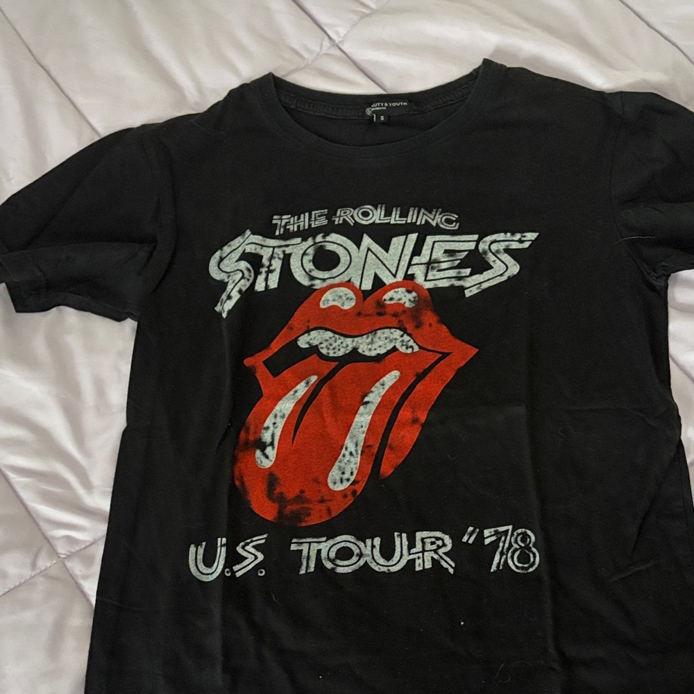 Kids Black Rolling Stones Graphic Tee with Red Tongue Design